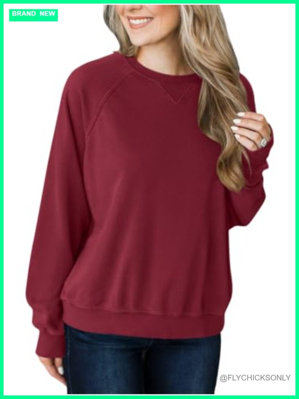 Raglan Crewneck Sweatshirt Loose Fit Light Fleece Pullover Top